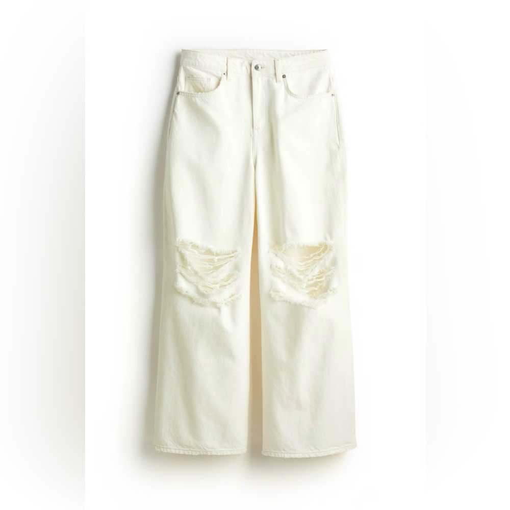 H&M Cream Boyfriend Distressed Jeans